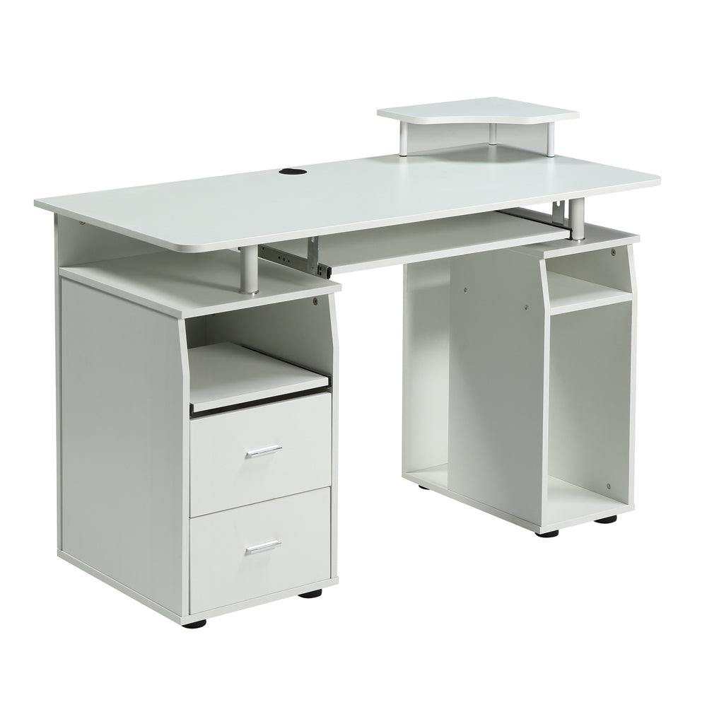 Dark Gray Computer Desk with Drawers , Wood Frame Home Office Desk with Spacious Desktop, White
