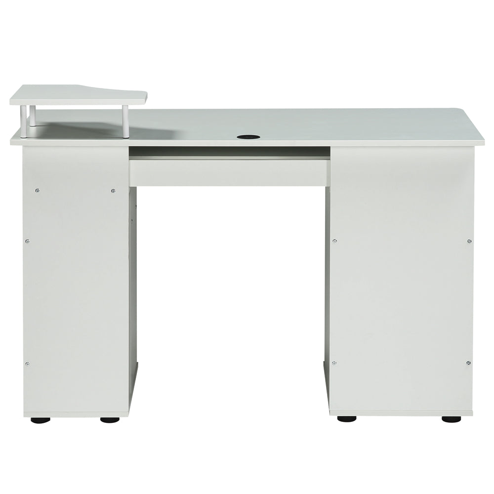 Light Gray Computer Desk with Drawers , Wood Frame Home Office Desk with Spacious Desktop, White
