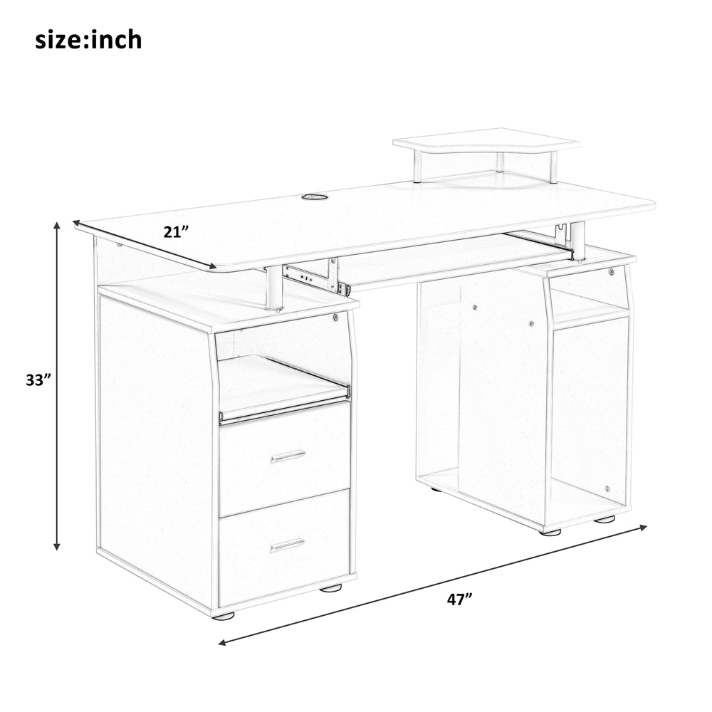 Computer Desk with Drawers , Wood Frame Home Office Desk with Spacious Desktop White SM000001