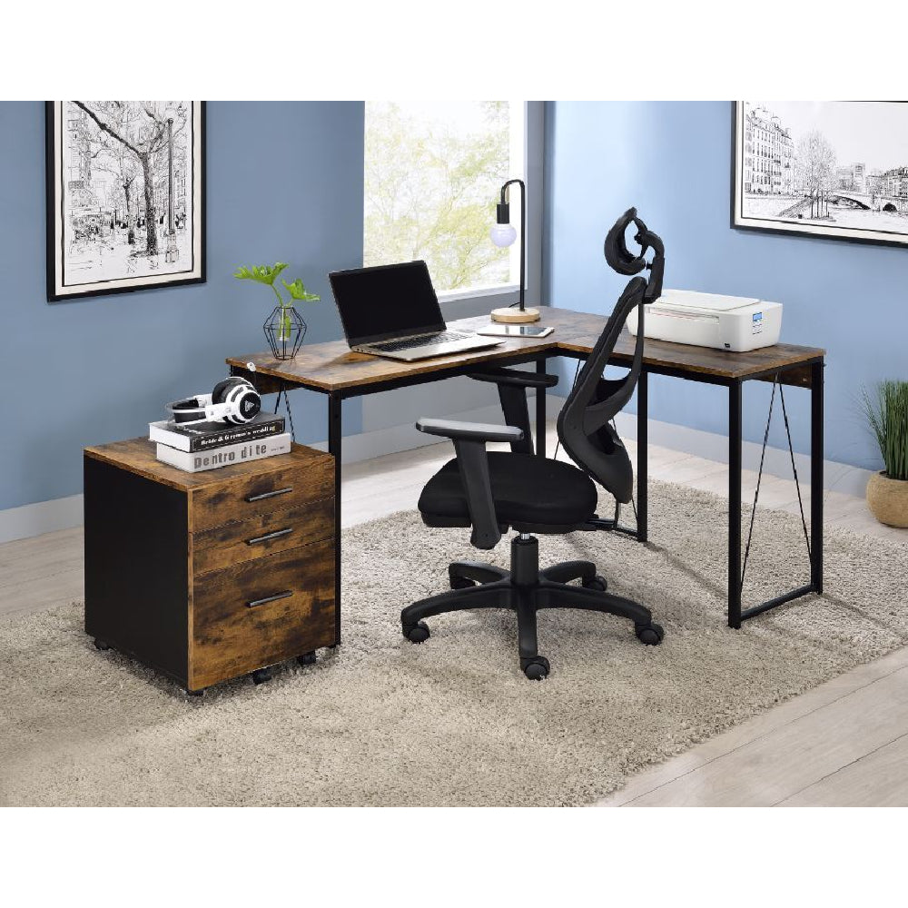 L-Shaped Writing Desk With Metal Base Weathered Oak & Black