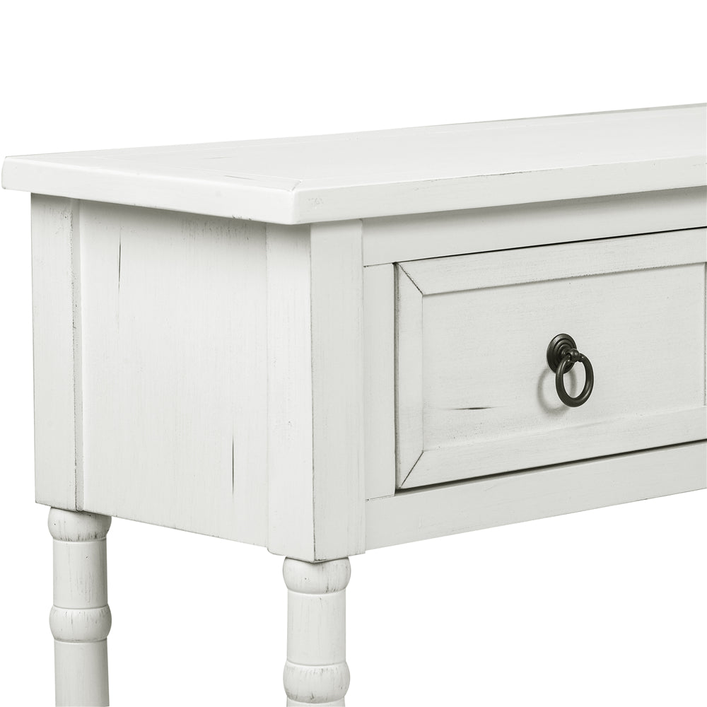 Rectangular Console Table Sofa Table with Drawers and Long Shelf Antique White