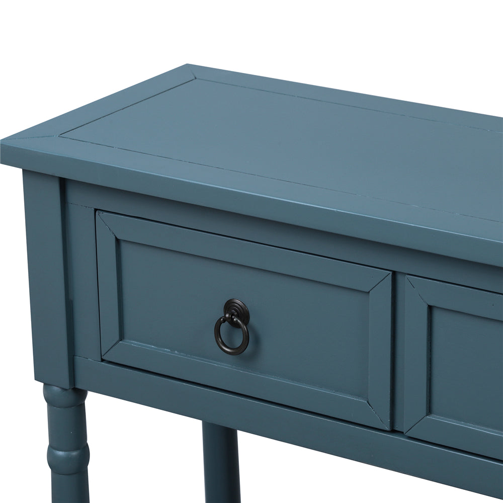 Rectangular Console Table Sofa Table with Drawers and Long Shelf Antique Navy