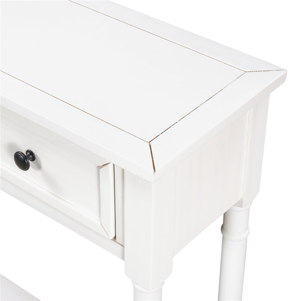 Console Table Sofa Table with Two Storage Drawers and Bottom Shelf Ivory White