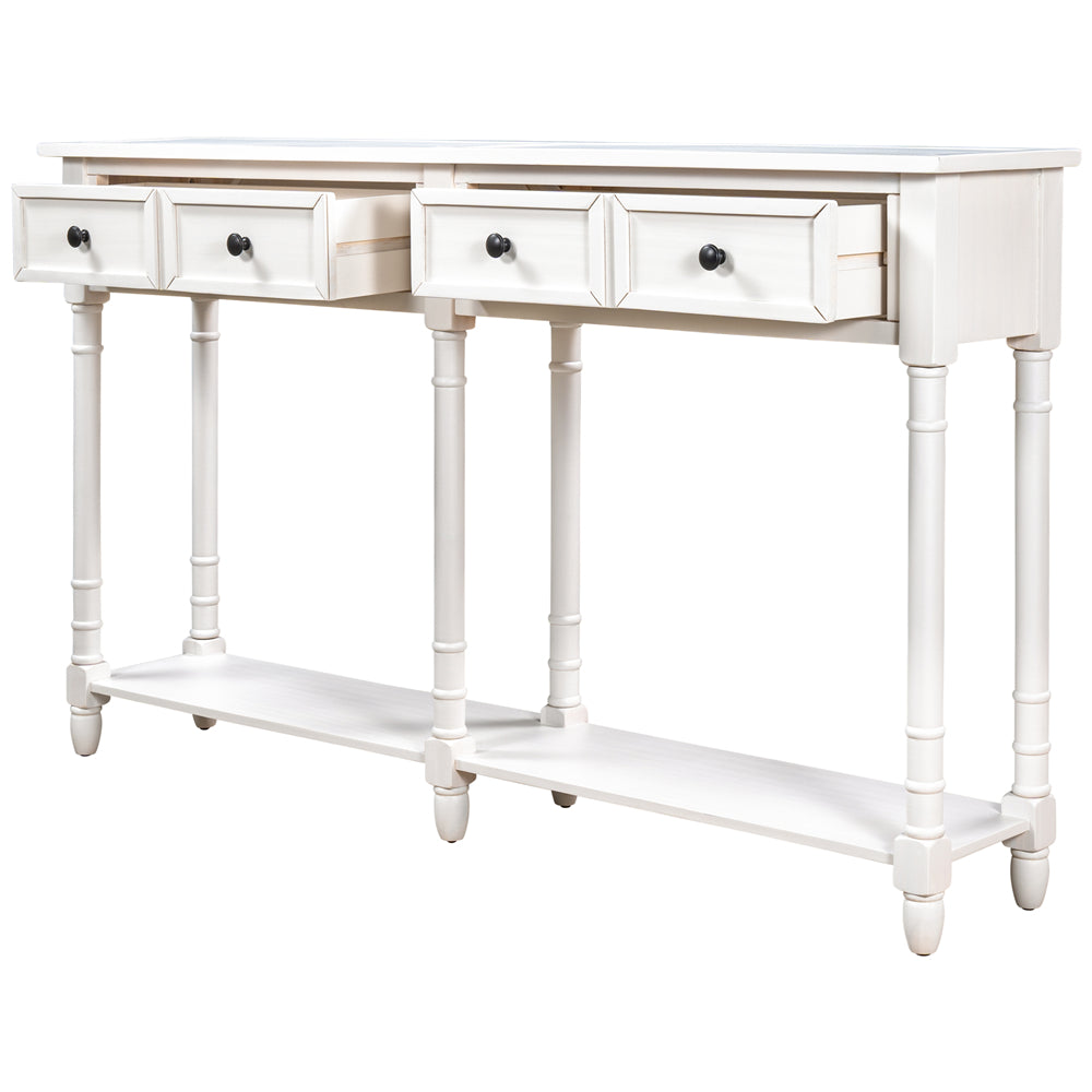 Console Table Sofa Table with Two Storage Drawers and Bottom Shelf Ivory White