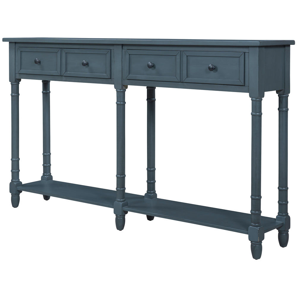 Console Table Sofa Table with Two Storage Drawers and Bottom Shelf Antique Navy