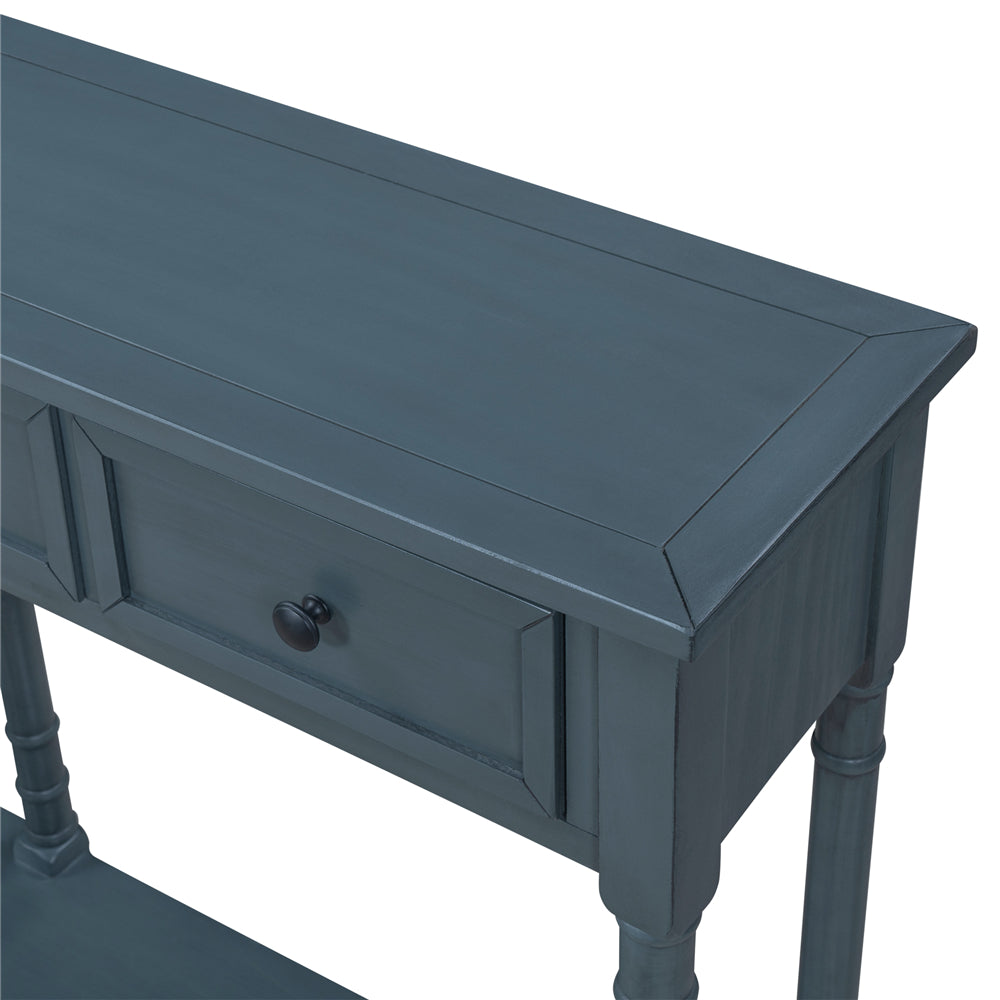 Console Table Sofa Table with Two Storage Drawers and Bottom Shelf Antique Navy