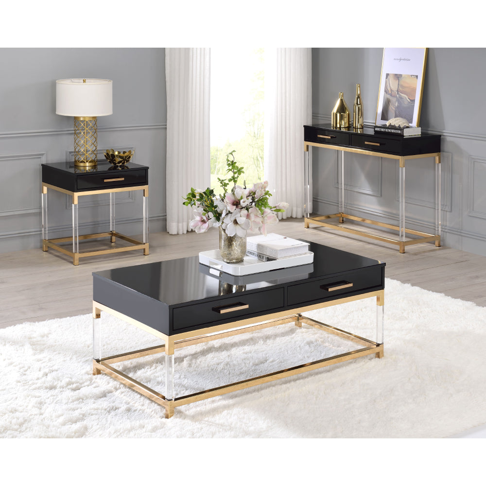 Console Table With Metal Base Frame & Arcylic Legs Black & Gold Finish BH82348