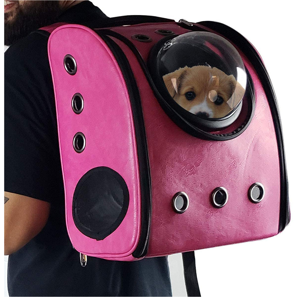 Pale Violet Red Portable Pet Transparent Bubble Backpack(Black/Pink)