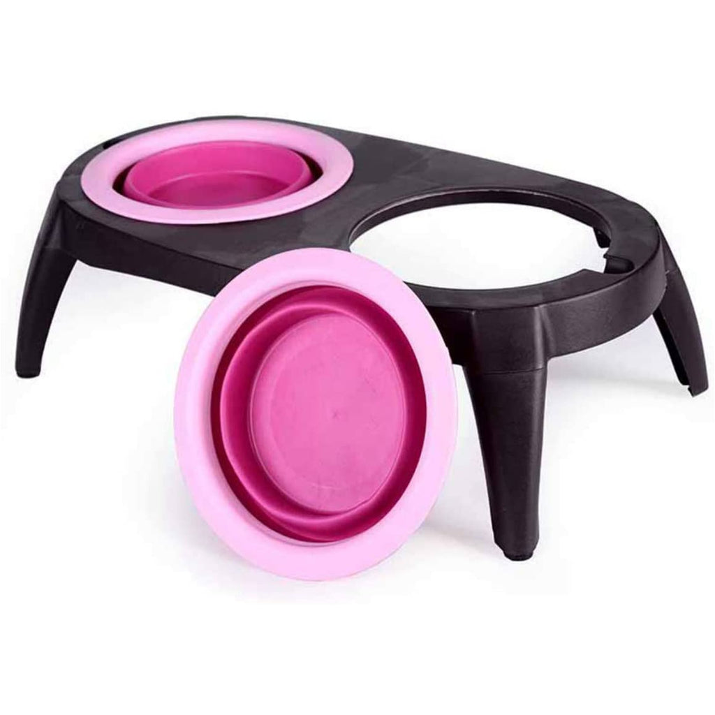 Hot Pink Pet Feeder Non-Skid Silicone Bowls