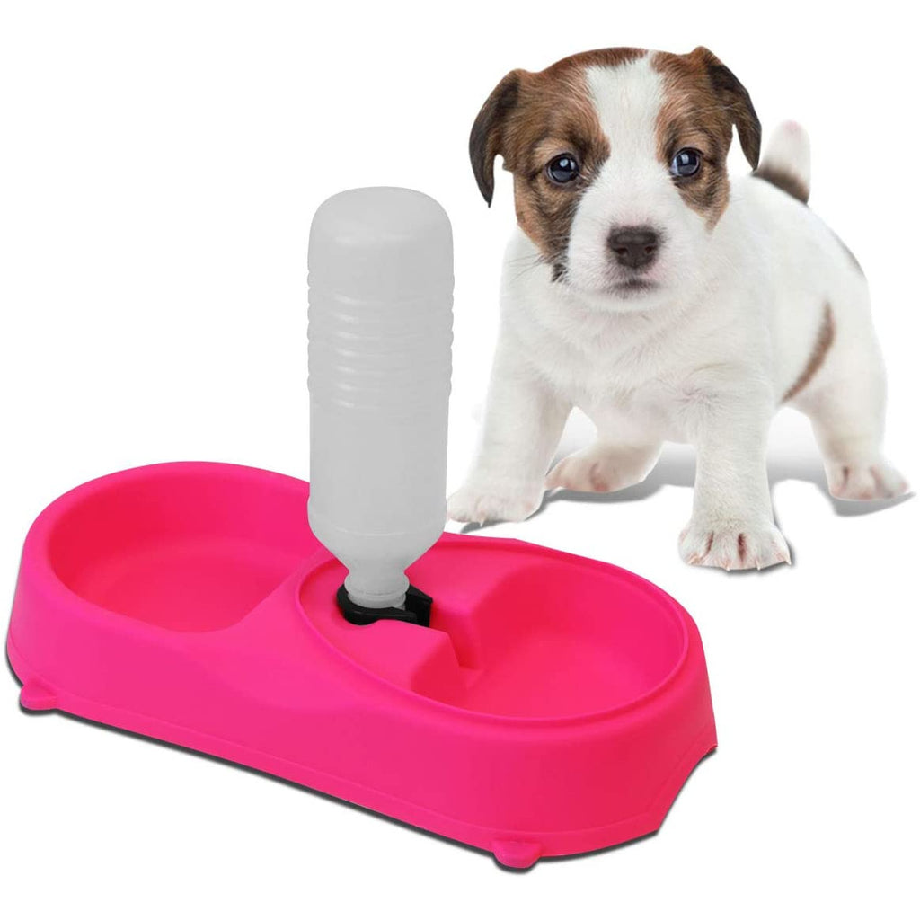 Deep Pink Dual Pets Bowls with Non-Slip Base