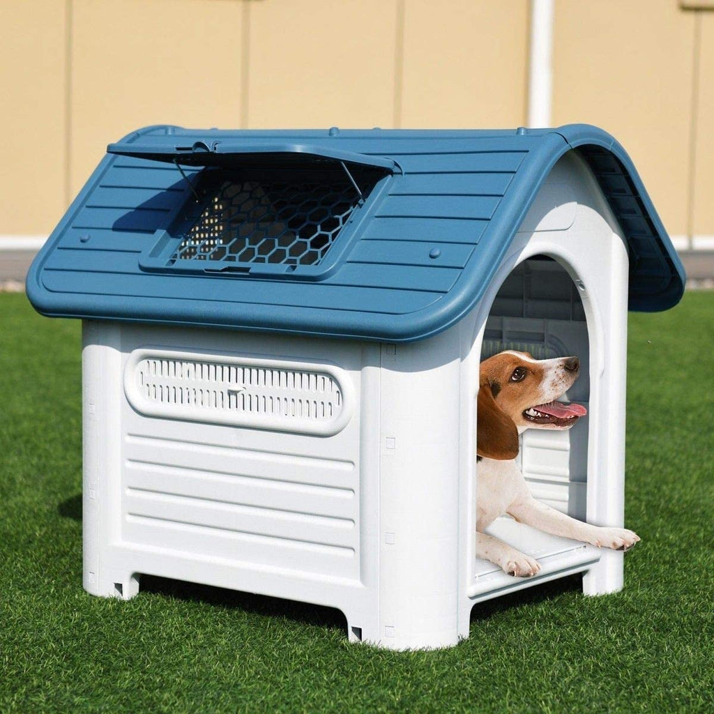 Steel Blue Up to 30lb Medium Size 30" H Plastic Outdoor Dog House Pet at Kennel Puppy Shelter Skylight