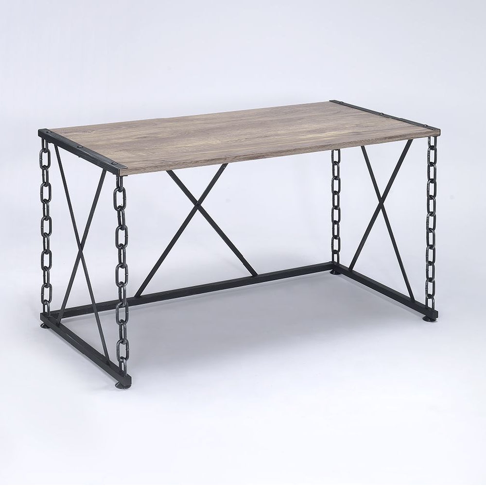 Rectangular Desk With Leg Chain & "X" Support in Rustic Oak & Antique Black BH92248
