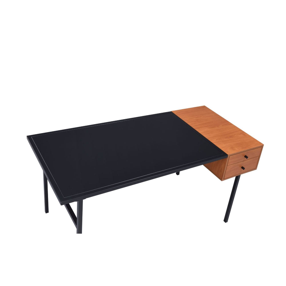 Rectangular Writing Desk Metal Base with Straight Leg Honey Oak & Black BH92675