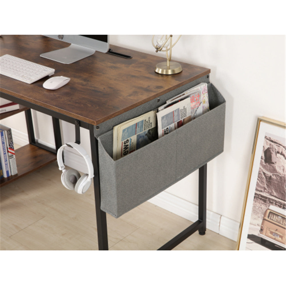H-shaped Computer Desk with Bookshelf + Fabric Drawer + Earphone Hook BH49928438