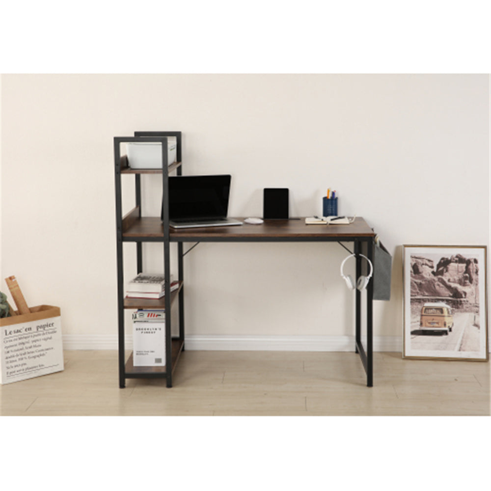H-shaped Computer Desk with Bookshelf + Fabric Drawer + Earphone Hook BH49928438