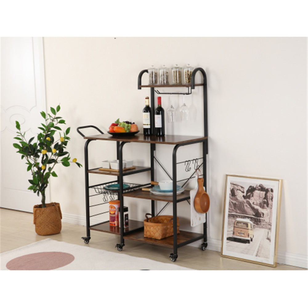 Kitchen Practical Storage Trolley with 4 Hooks and 6 Pulleys BH49928443