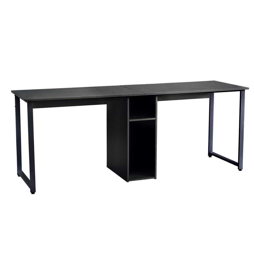 Home Office 2-Person Desk, Large Double Workstation Desk with Storage Black