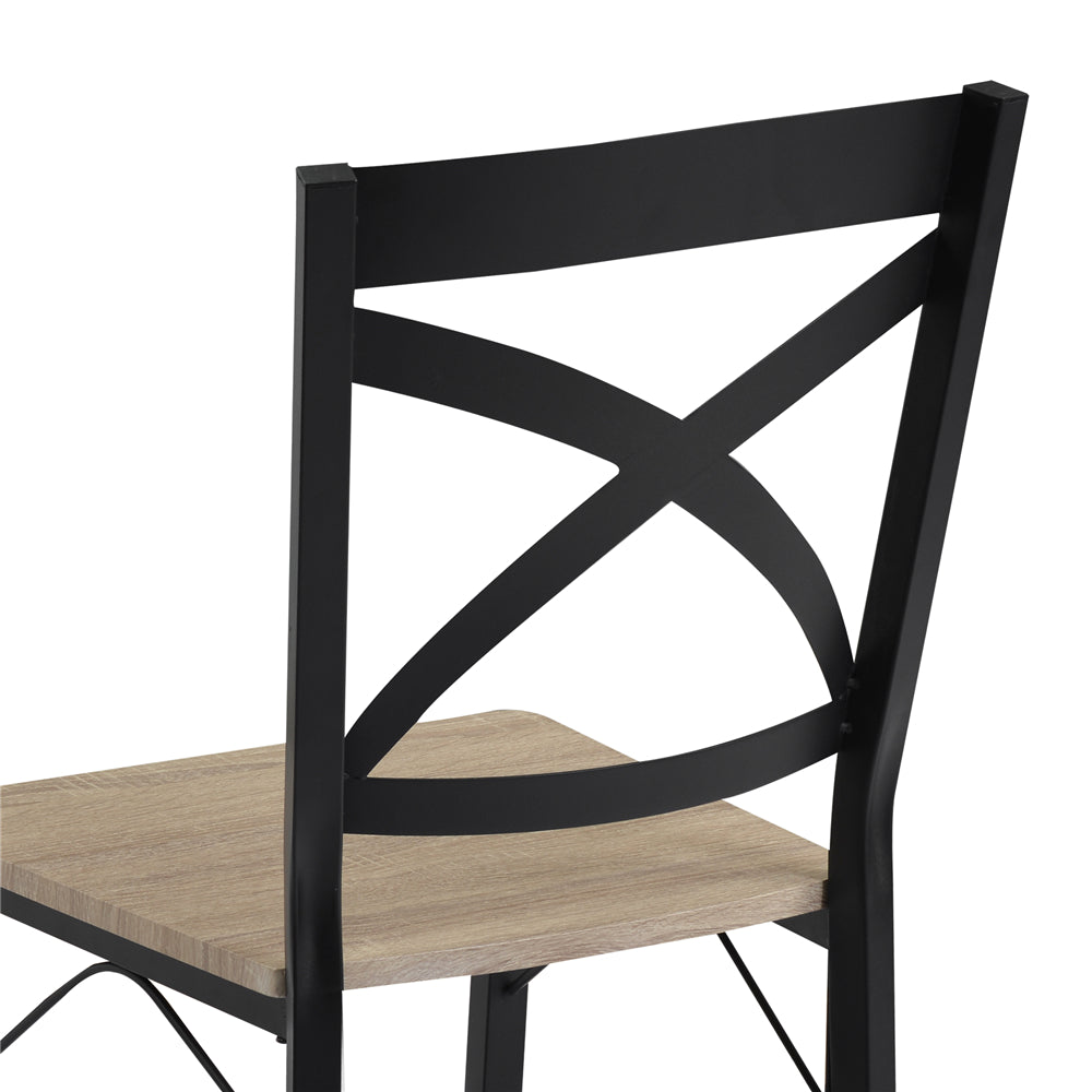 5 Counts - Industrial Wooden Dining Set with Metal Frame and 4 Ergonomic Chairs Oak 