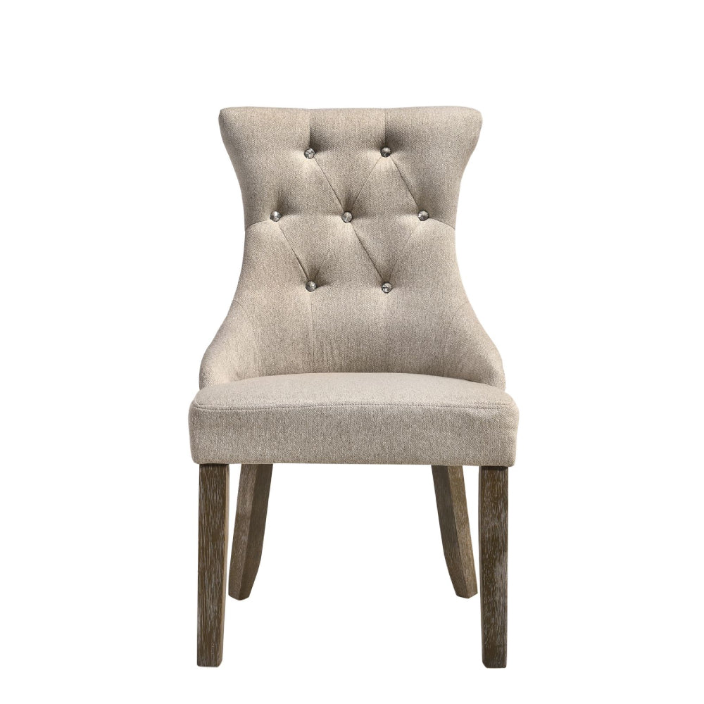 2 Counts - Dining Chair With Crystal like Button Tufted Fabric & Reclaimed Gray BH60173