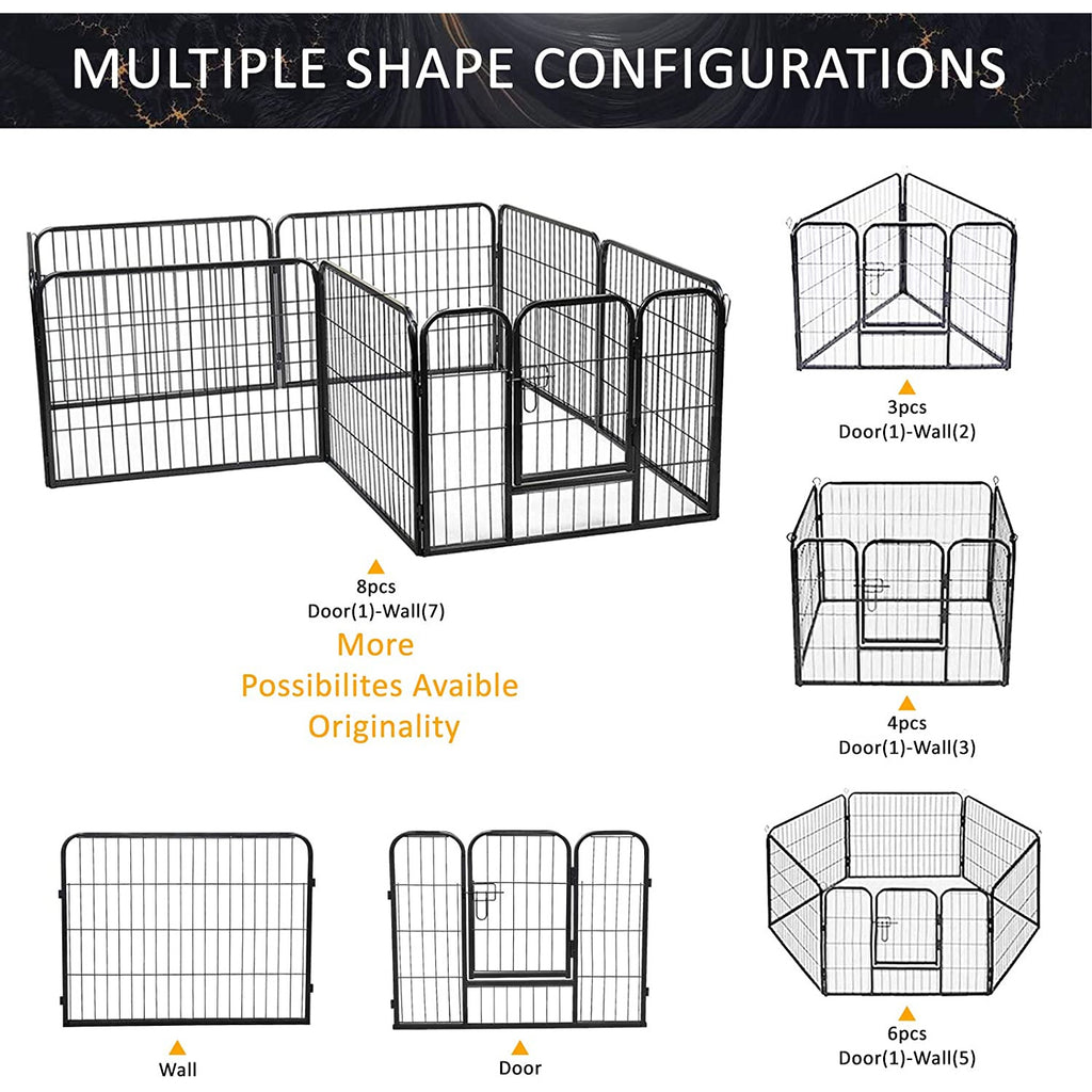 Antique White Heavy Duty Iron Panels Foldable Metal Dog Fence - Gate Crate Kennel - Cage Pet Playpen(4 Size)