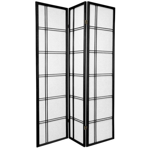 White Smoke Oriental Folding Room Divider Screen Hardwood Shoji Screen Room Separator Partition Wall Double Cross Black 3 Panels
