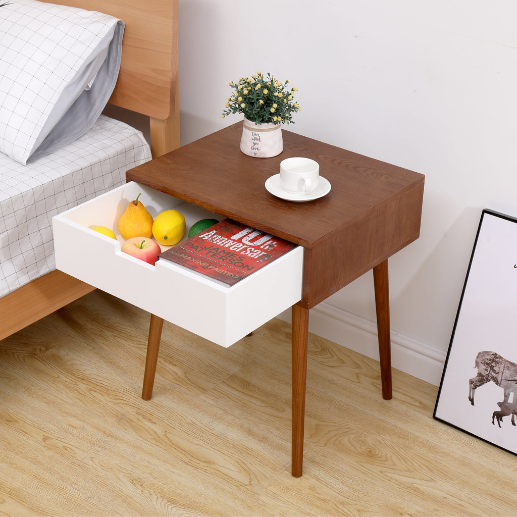 Sienna Side End Table Nightstand with Drawer-Light Fraxinus Mandshurica/White