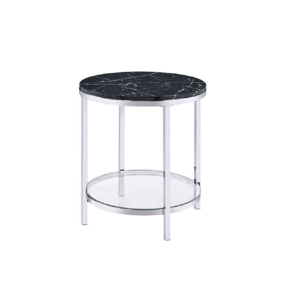 Metal Frame End Table Faux Black Marble & Chrome Finish BH82477