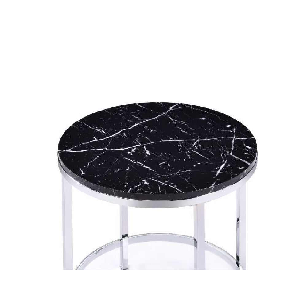 Metal Frame End Table Faux Black Marble & Chrome Finish BH82477