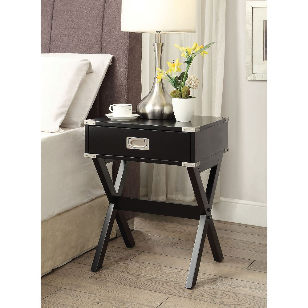 Black Babs Square End Table With Wooden "X" Shape Base