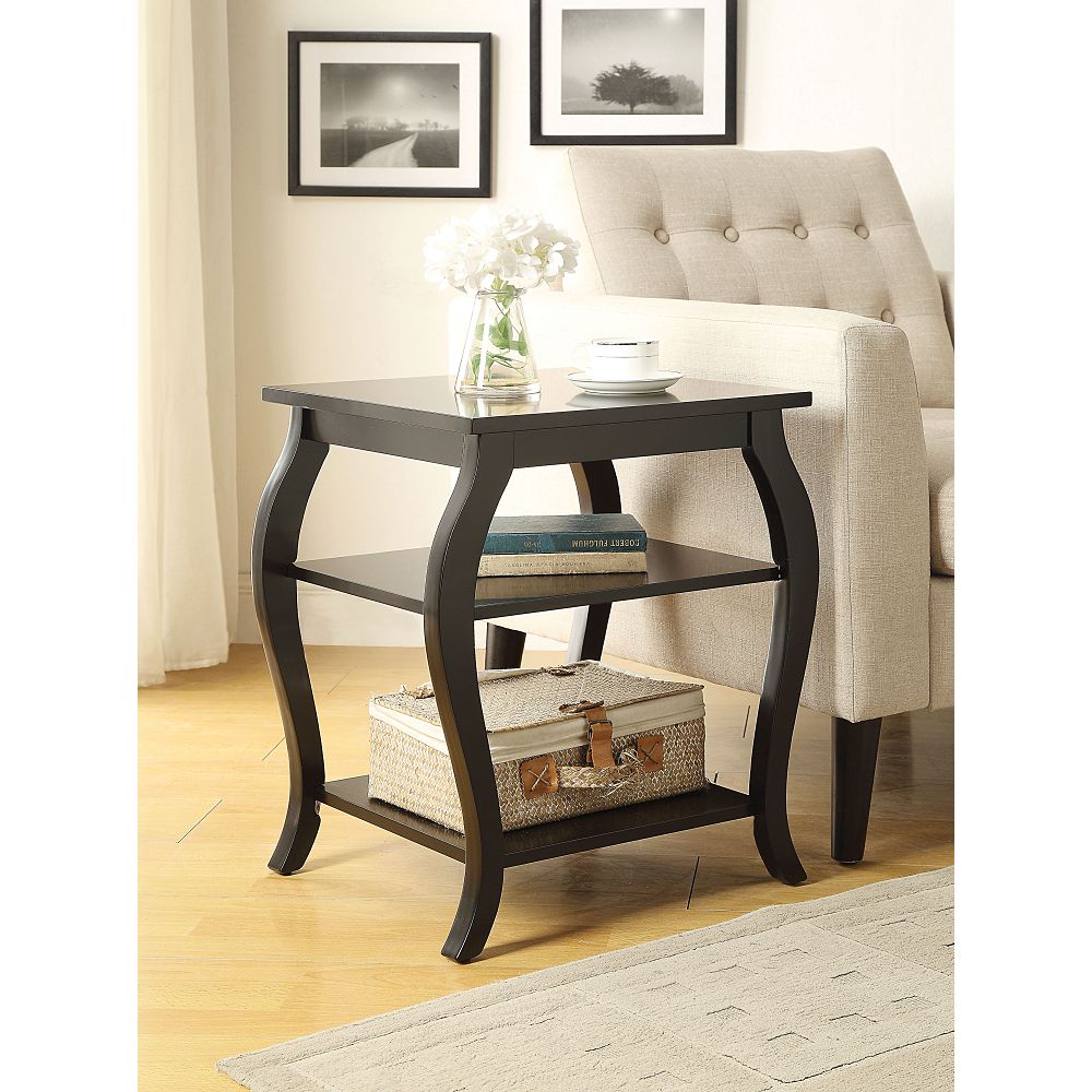 Wooden End Table With 2 Shelves Black