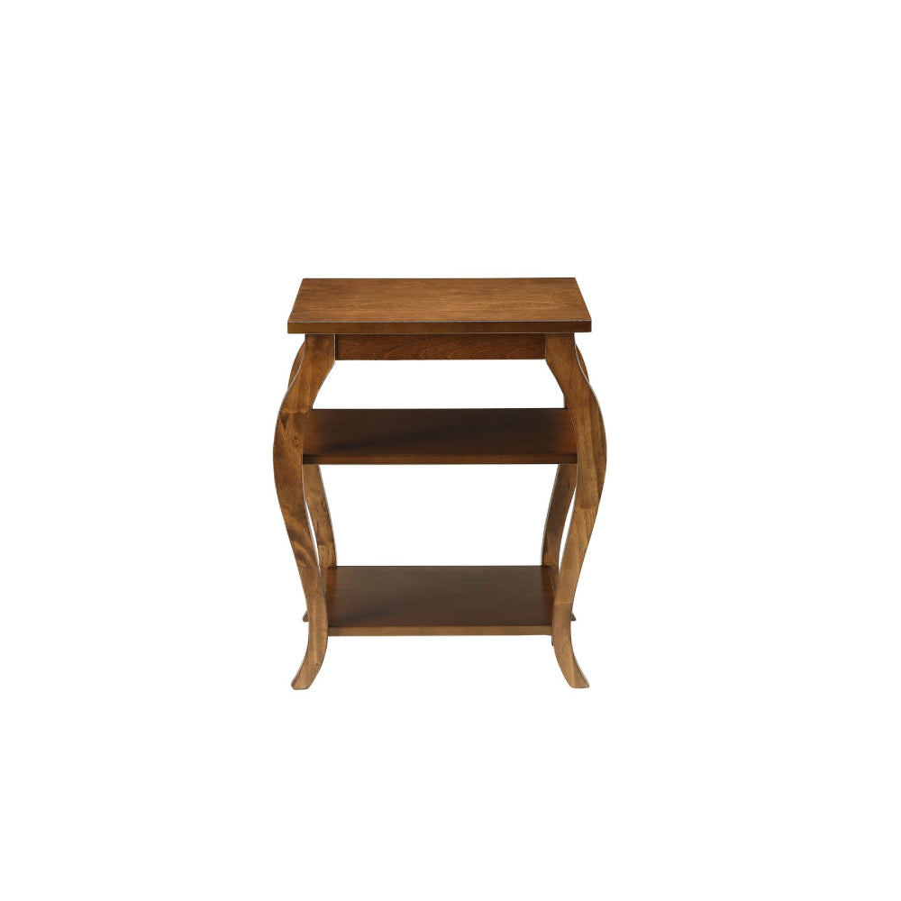 Wooden End Table With 2 Shelves Walnut
