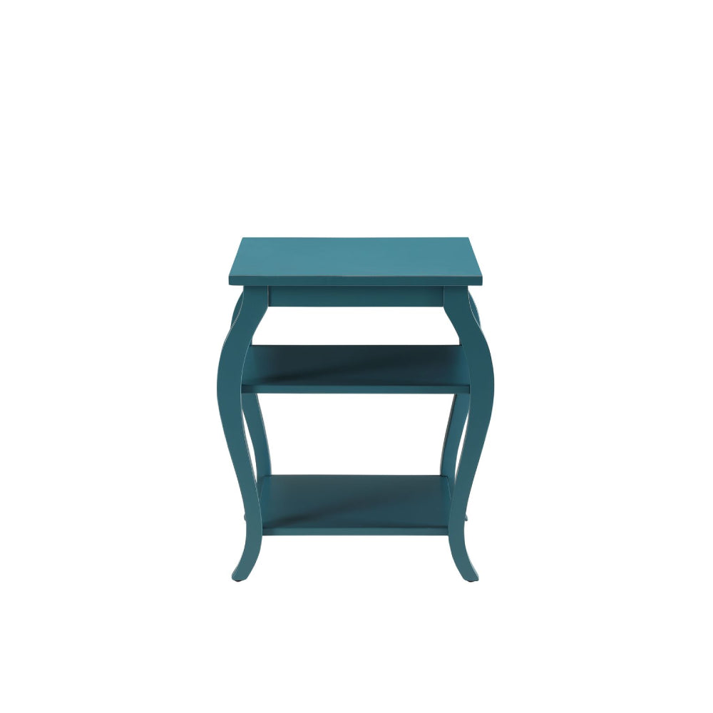 Wooden End Table With 2 Shelves in Teal