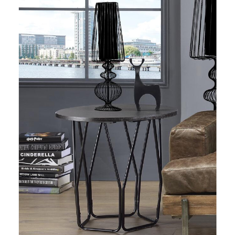 Drum-shaped End Table w/Wooden Round Top Espresso & Black BH83952