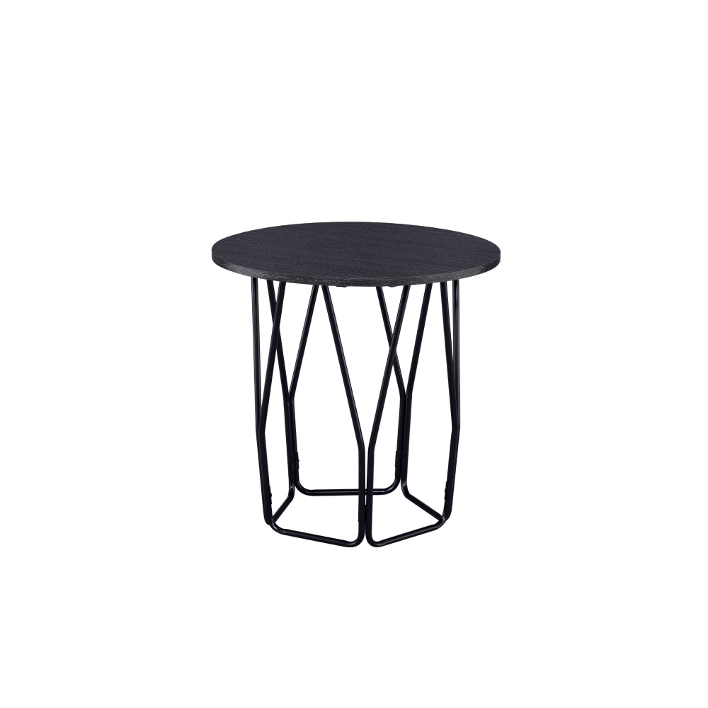 Drum-shaped End Table w/Wooden Round Top Espresso & Black BH83952