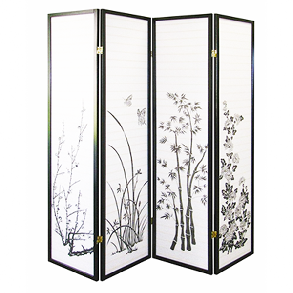 White Smoke 4 Panels 70"x70" Shoji Folding Room Divider Screen Room Separator Partition Wall Asian Style