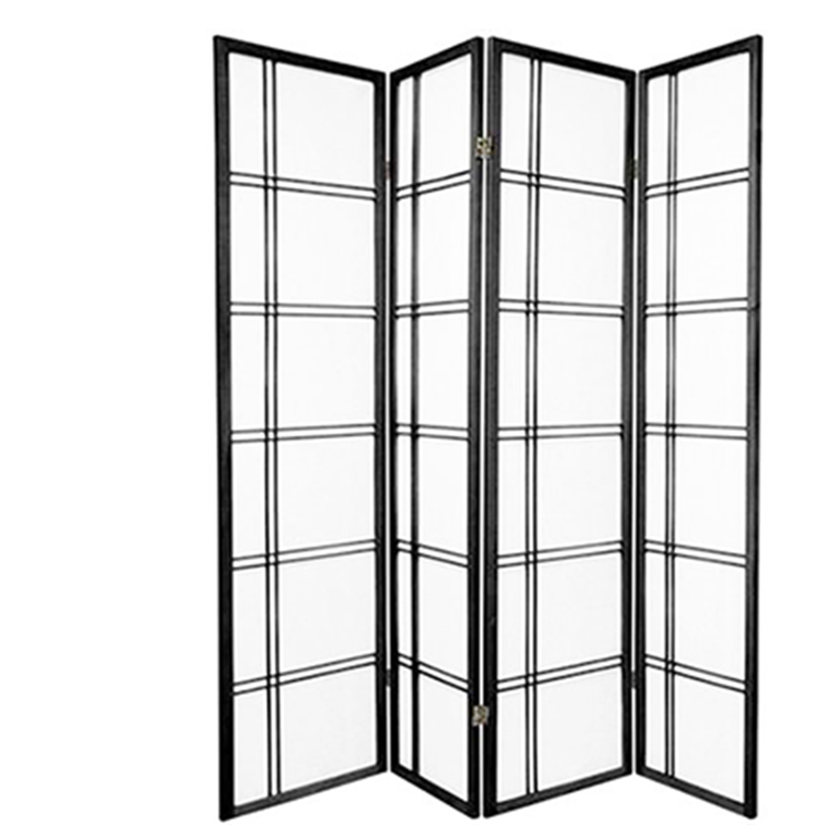 White Smoke Oriental Room Divider Hardwood Shoji Screen (4 Panel Square-Black)