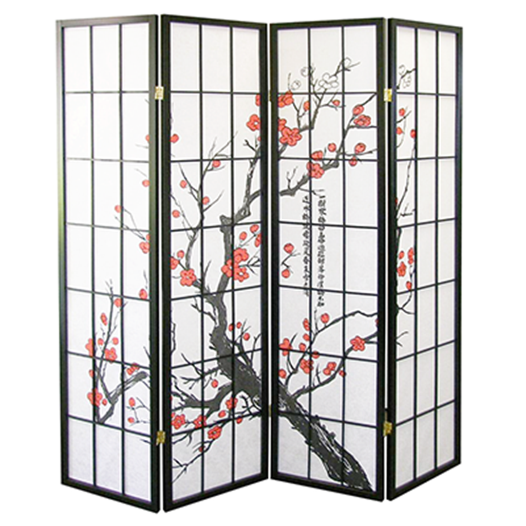 White Smoke 4 Panels 70"x70" Shoji Folding Room Divider Screen Partition Wall Room Separator Wall-Plum Blossom