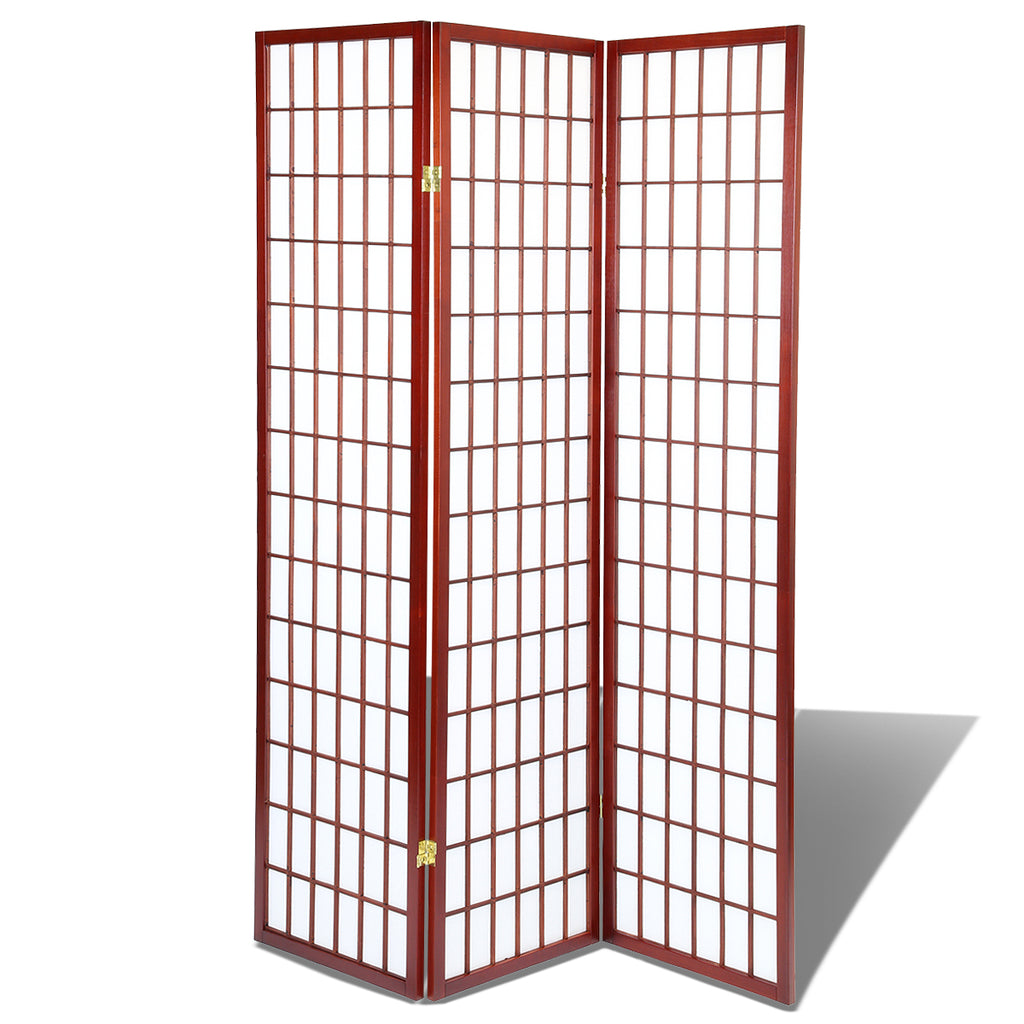 Brown 3 Panels Oriental Folding Room Divider Screen Hardwood Shoji Screen Room Separator Partition Wall