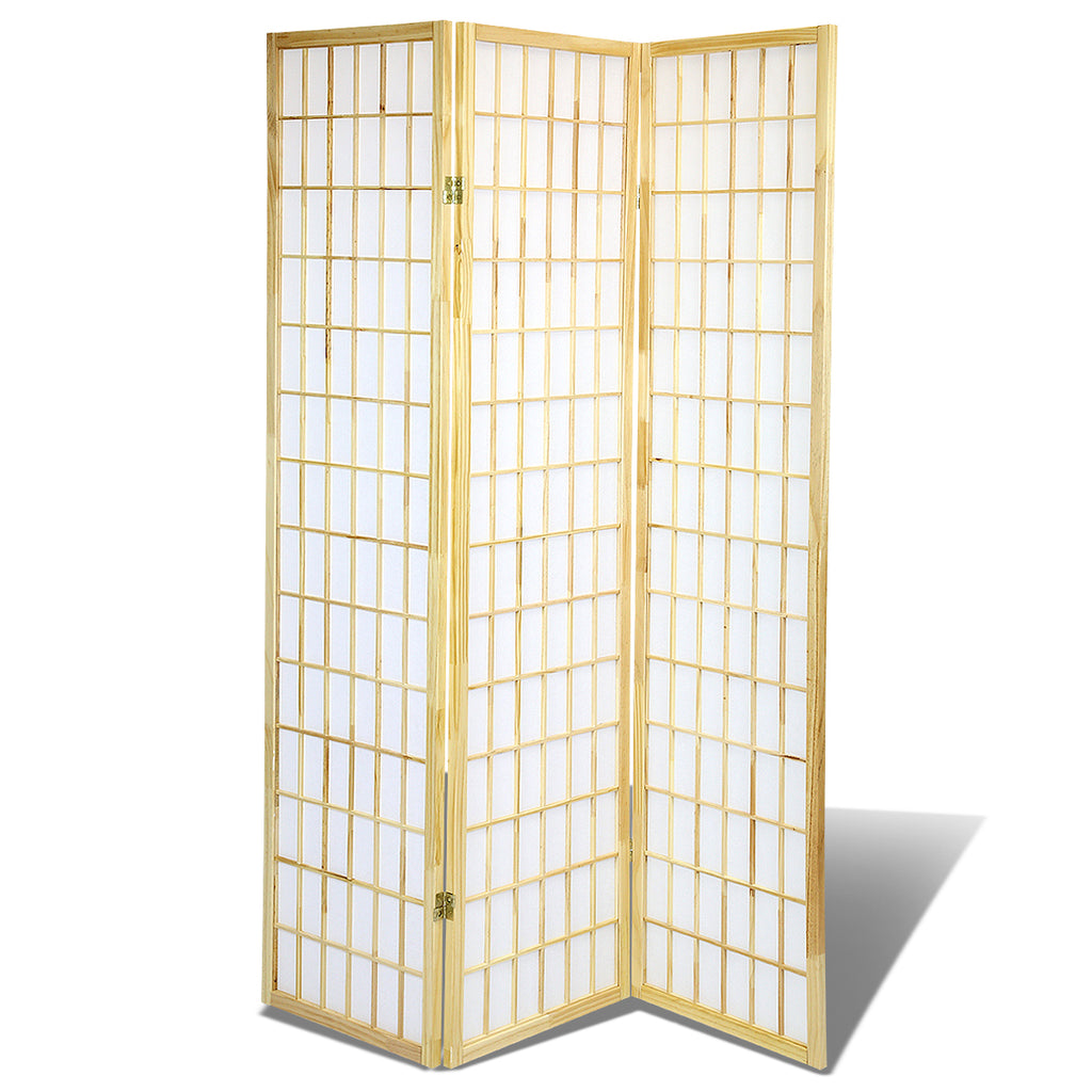 Bisque 3 Panels Oriental Folding Room Divider Screen Hardwood Shoji Screen Room Separator Partition Wall