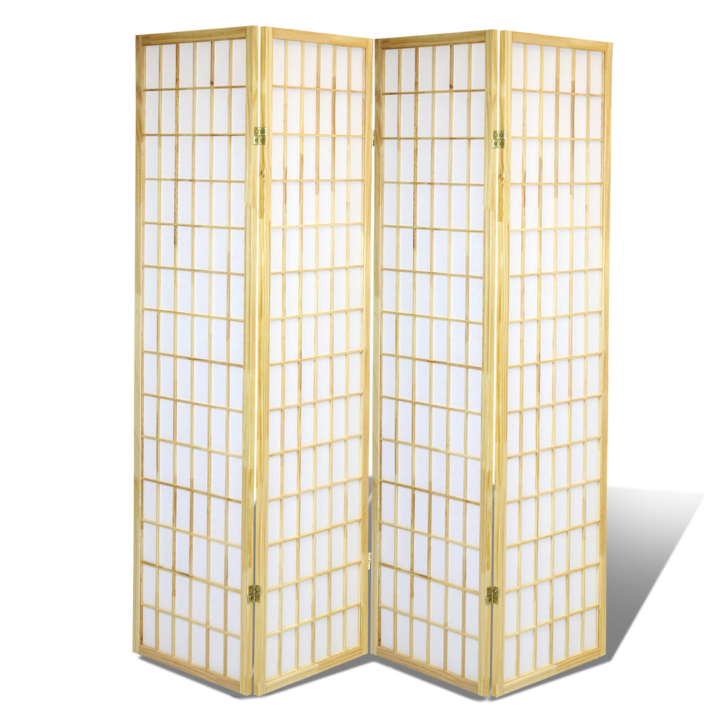 White Smoke 4 Panels Oriental Folding Room Divider Screen Hardwood Shoji Screen Room Separator Partition Wall