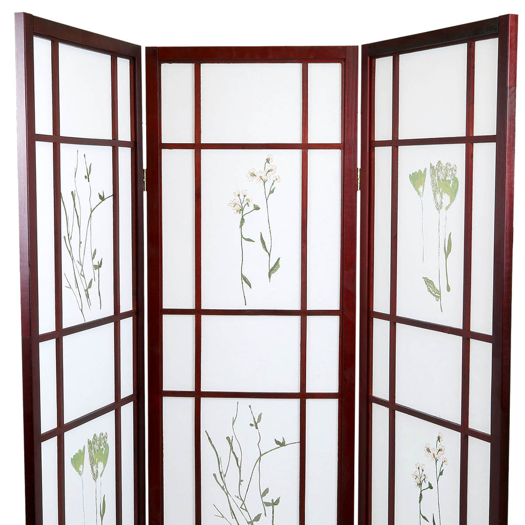 White Smoke Oriental Room Divider Hardwood Shoji Screen (3 Panel Small Flowered-Cherry)