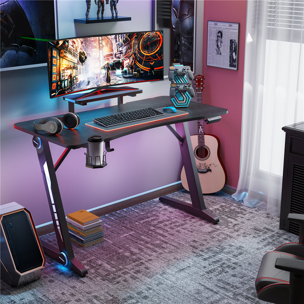 Gaming Desk, Z-Shaped Computer Desk Gamer Workstation with RGB Lights BH44116794
