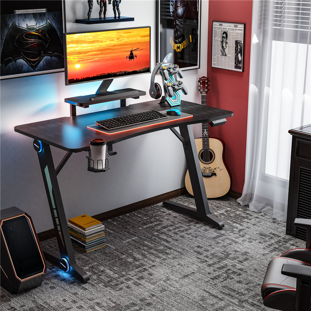 Gaming Desk, Z-Shaped Computer Desk Gamer Workstation with RGB Lights BH44116794