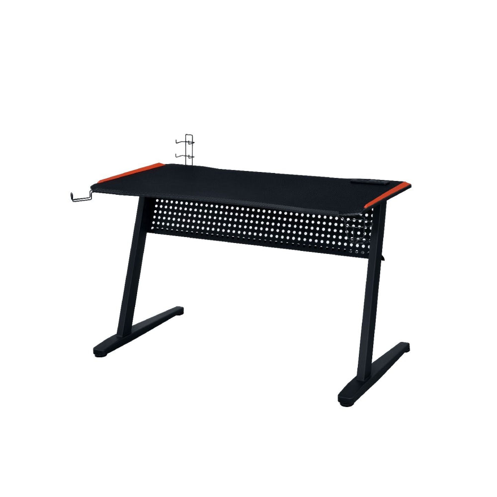 Dragi Gaming Table w/Built-in USB Port and Plu + LED Light Black & Red Finish BH93125