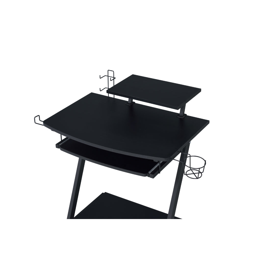 Rectangular Gaming Table w/Open Compartment + Keyboard Tray + Wheel Black Finish BH93127