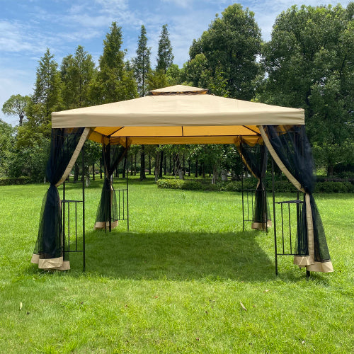 Dark Olive Green Outdoor Patio Gazebo Canopy Tent With Ventilated Double Roof And Mosquito Net, 10x10Ft
