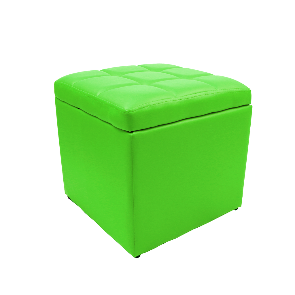 Lime Green Square Unfold Leather Storage Ottoman Bench, 7 Color