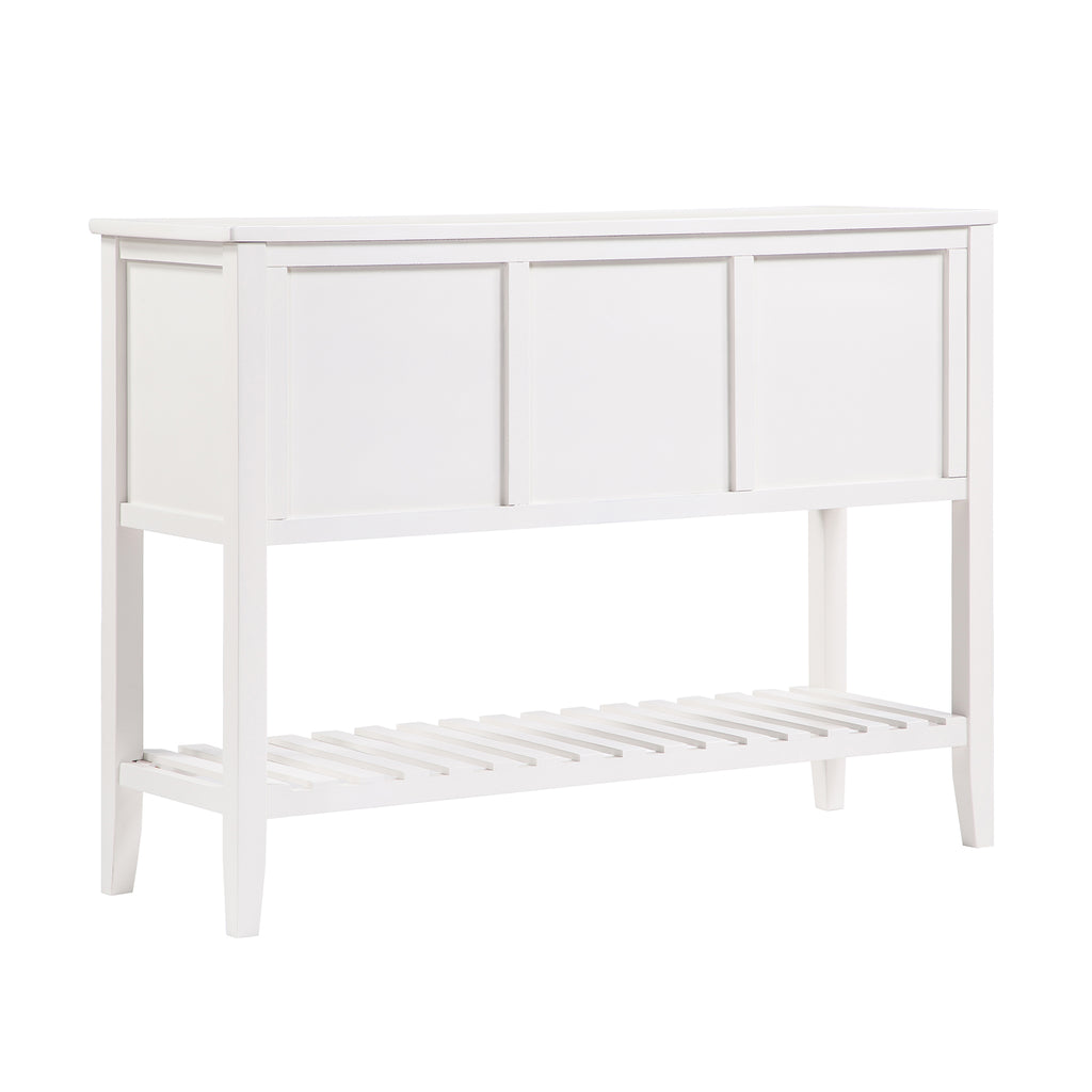 White Smoke Console Table Sideboard with Shutter Doors Two Storage Drawers and Bottom Shelf