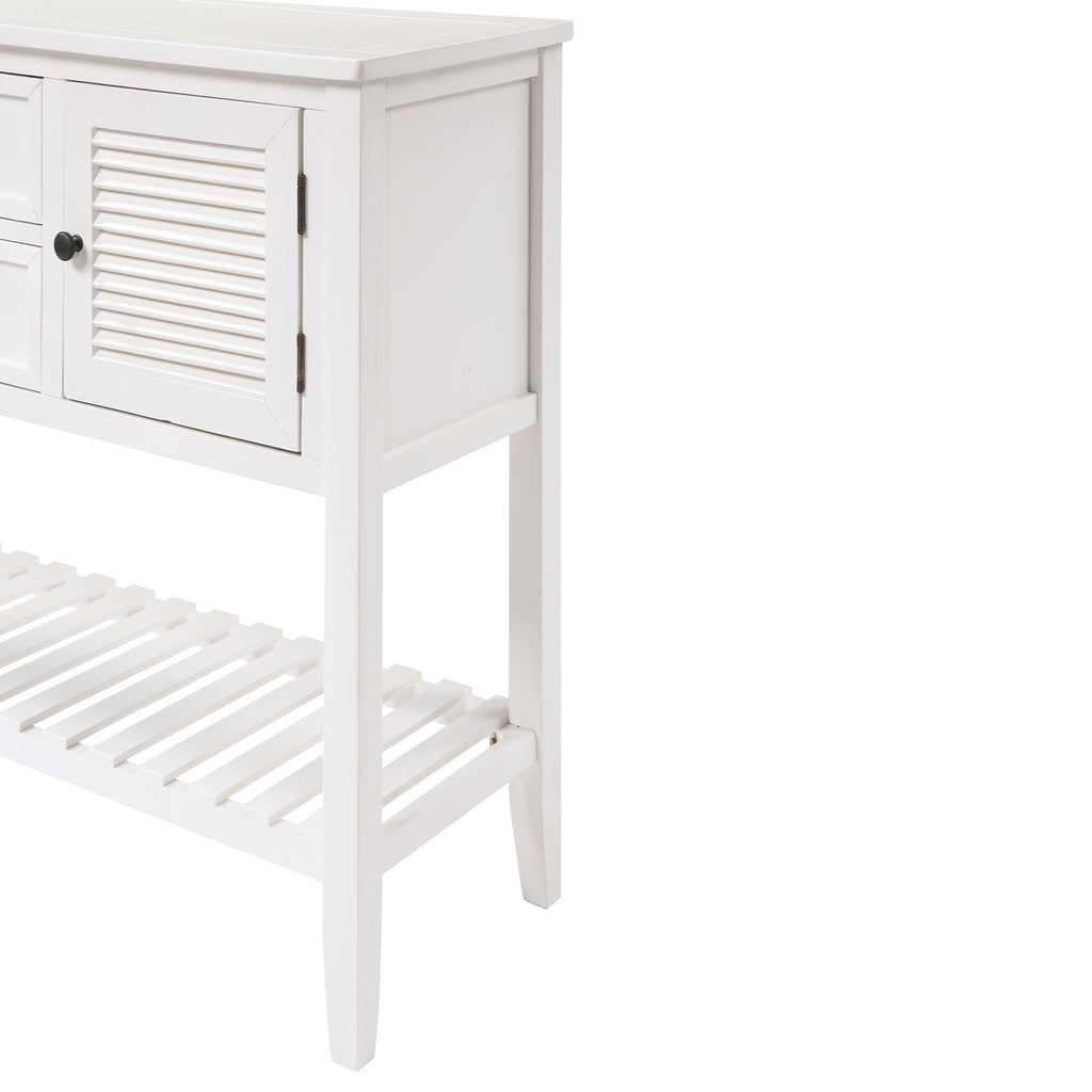 Lavender Console Table Sideboard with Shutter Doors Two Storage Drawers and Bottom Shelf