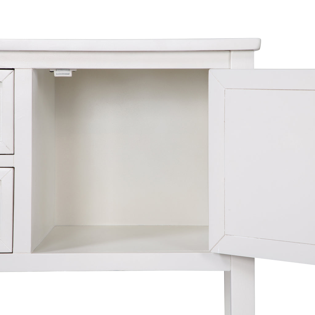Light Gray Console Table Sideboard with Shutter Doors Two Storage Drawers and Bottom Shelf